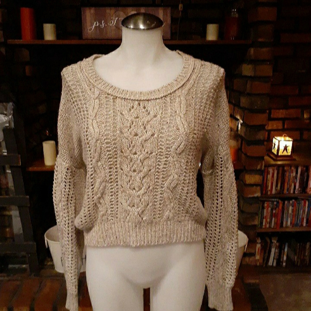 Decree shimmery beige crop cable knit sweater
